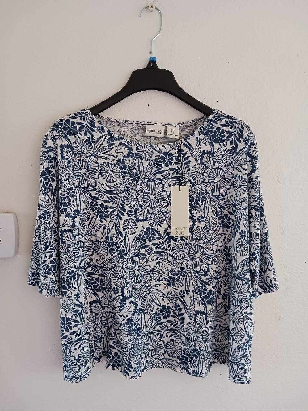 Rachel Zoe Floral Navy Boat Neck Top